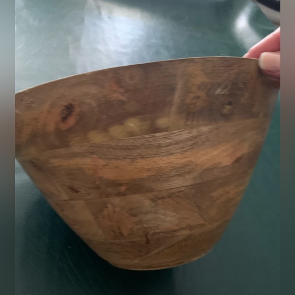 11 3/4” round bowl at top, 5” at bottom: Wood & Enamel - Picture 4 of 5